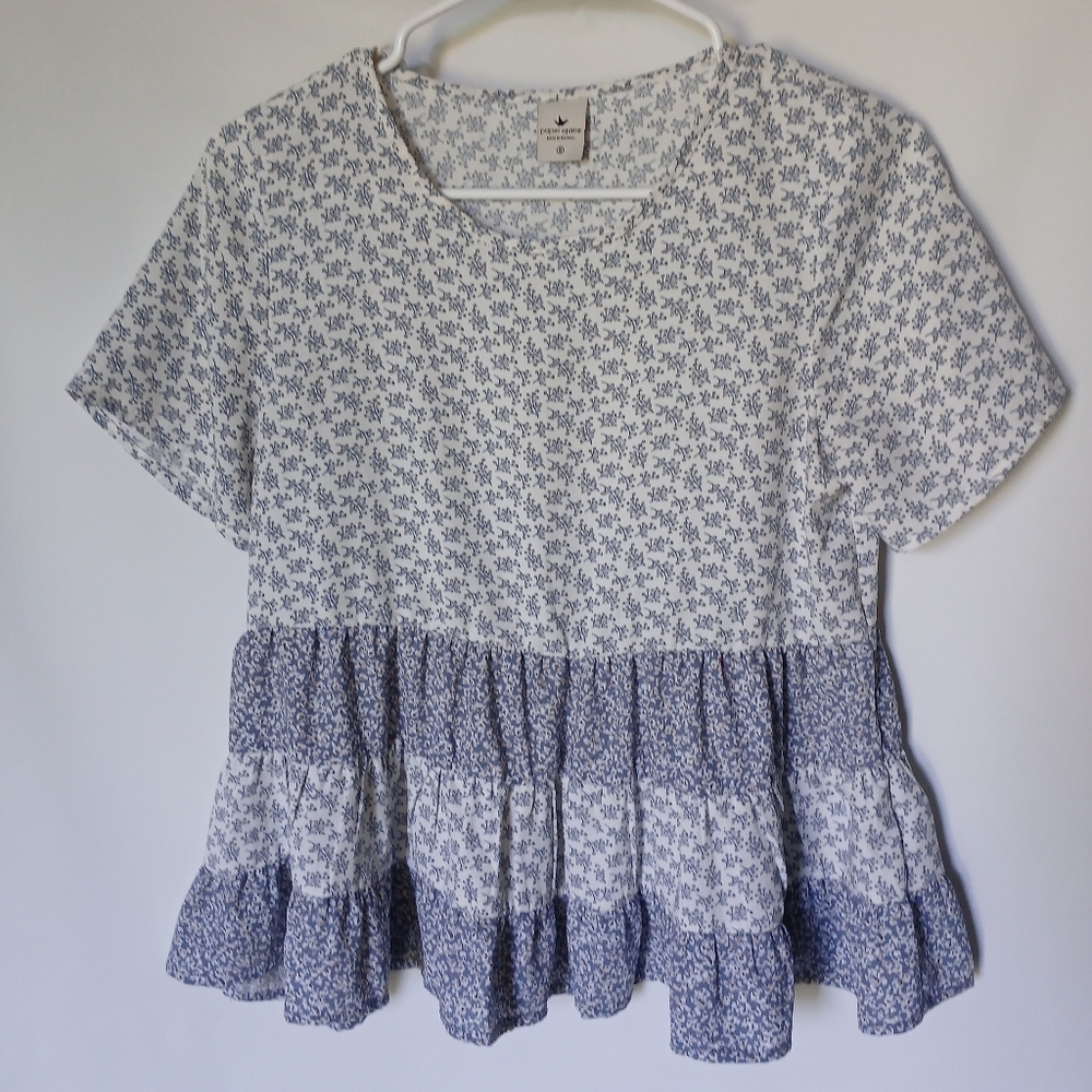 Paper Crane Womens Ruffle Tiered Floral Blouse Size S Color Blue Mixed Print